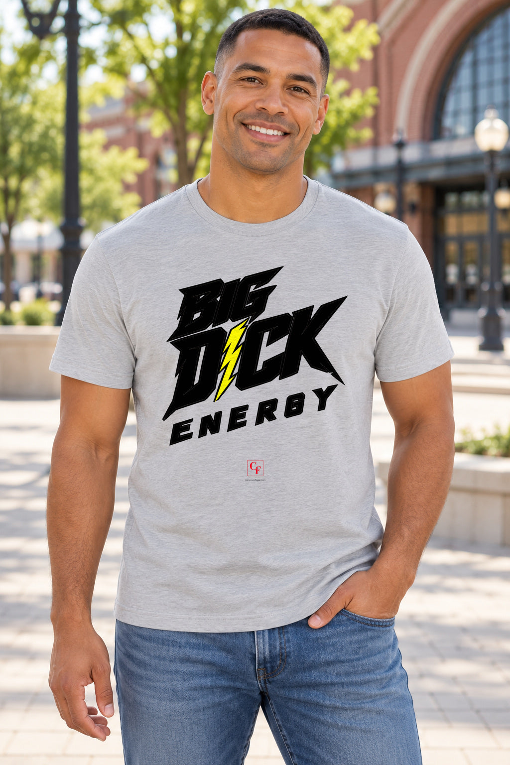 Big Dick Energy Tee in Athletic Heather, lifestyle model mockup