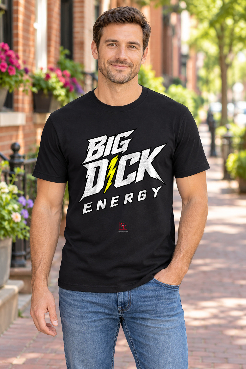 Big Dick Energy Tee in Black, lifestyle model mockup
