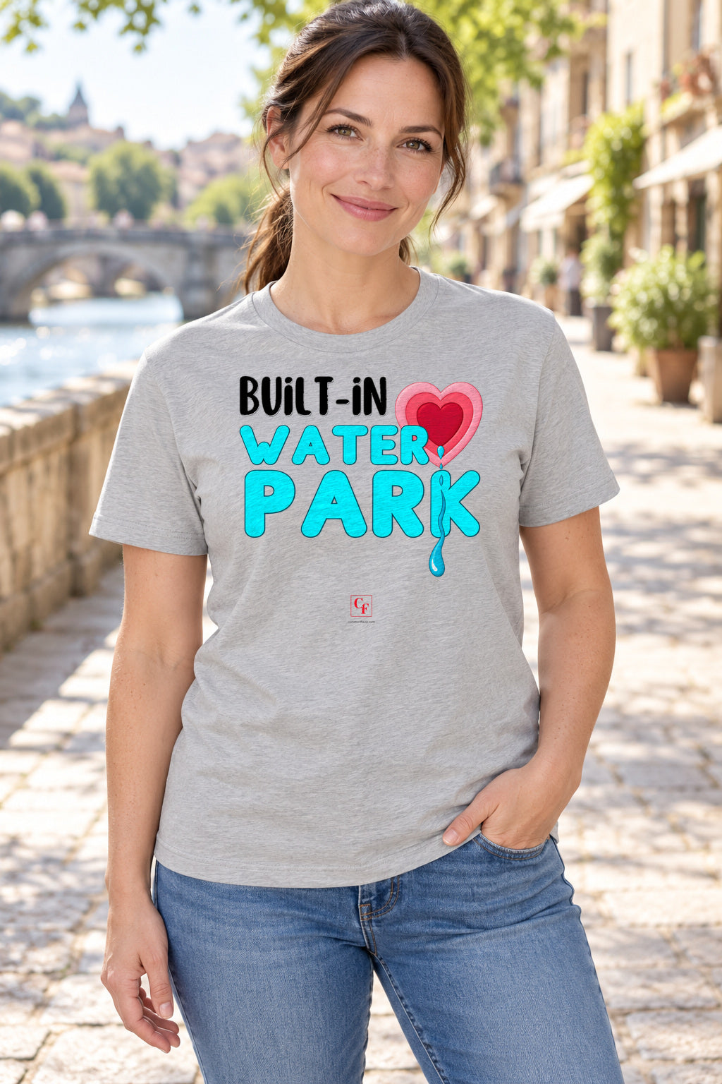Built-In Water Park Original Depth Tee in Athletic Heather, lifestyle model mockup