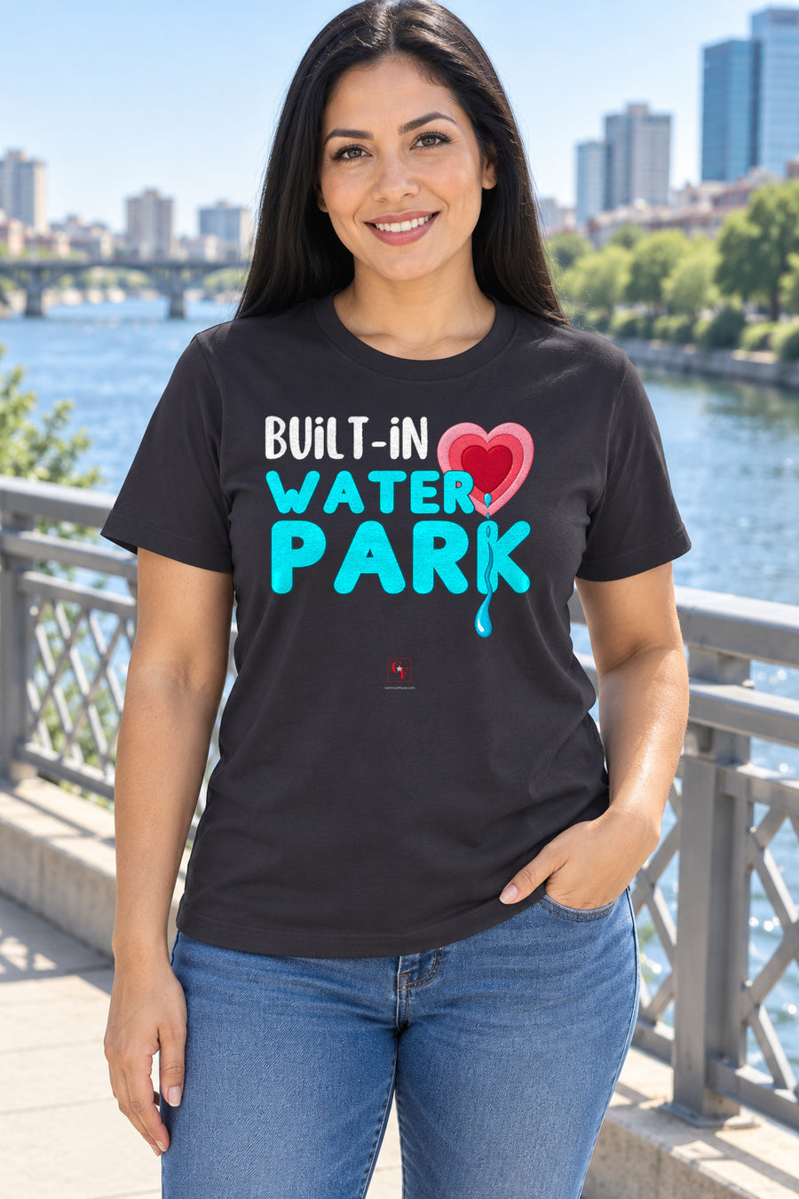 Built-In Water Park Original Depth Tee in Dark Grey, lifestyle model mockup