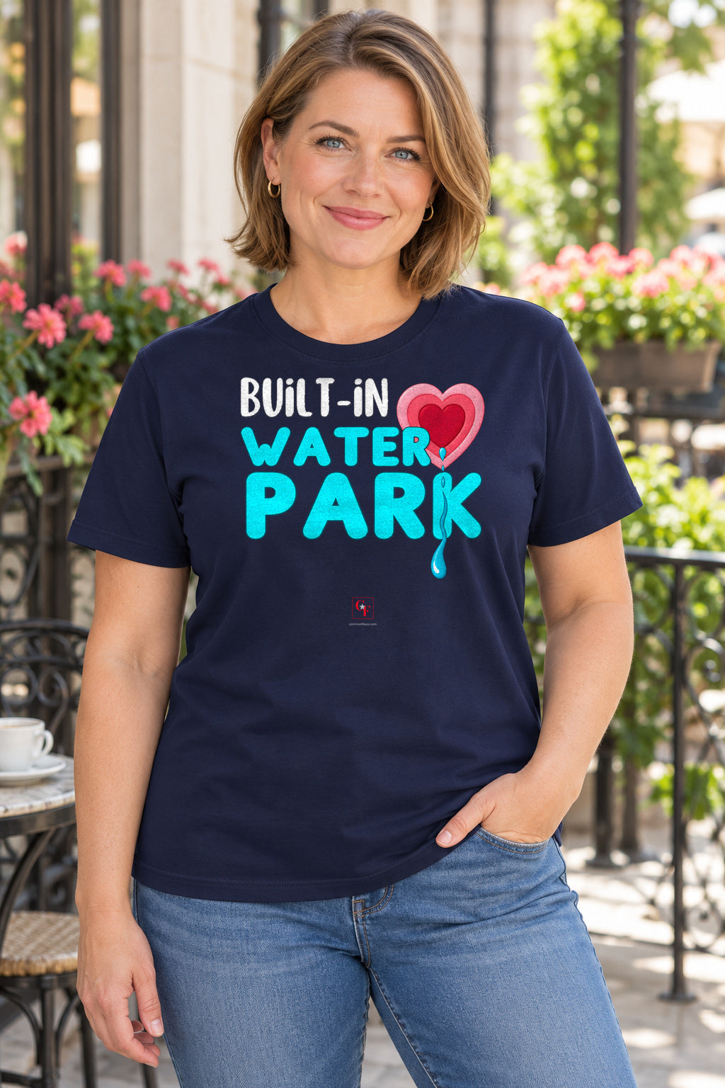 Built-In Water Park Original Depth Tee in Navy, lifestyle model mockup