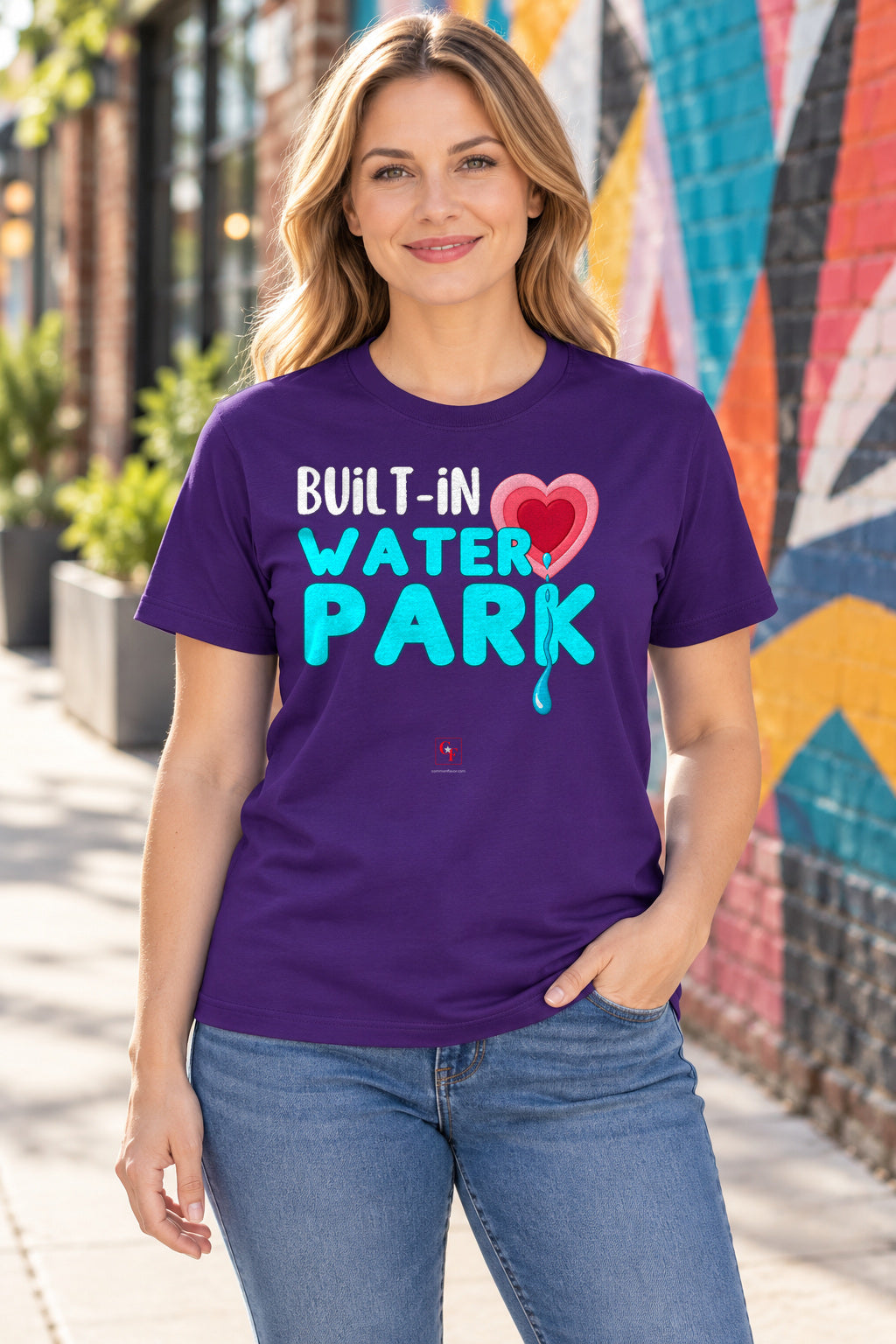 Built-In Water Park Original Depth Tee in Team Purple, lifestyle model mockup