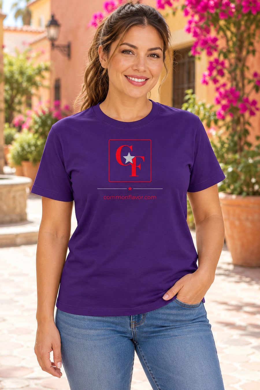 CF Originals Square Logo Tee in Team Purple, lifestyle model mockup