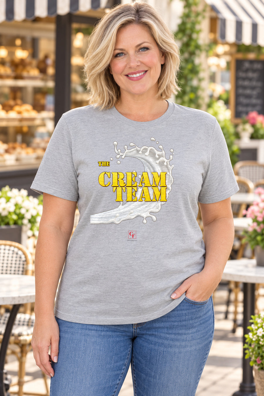 Cream Team Original Refresh Tee in Athletic Heather, lifestyle model mockup