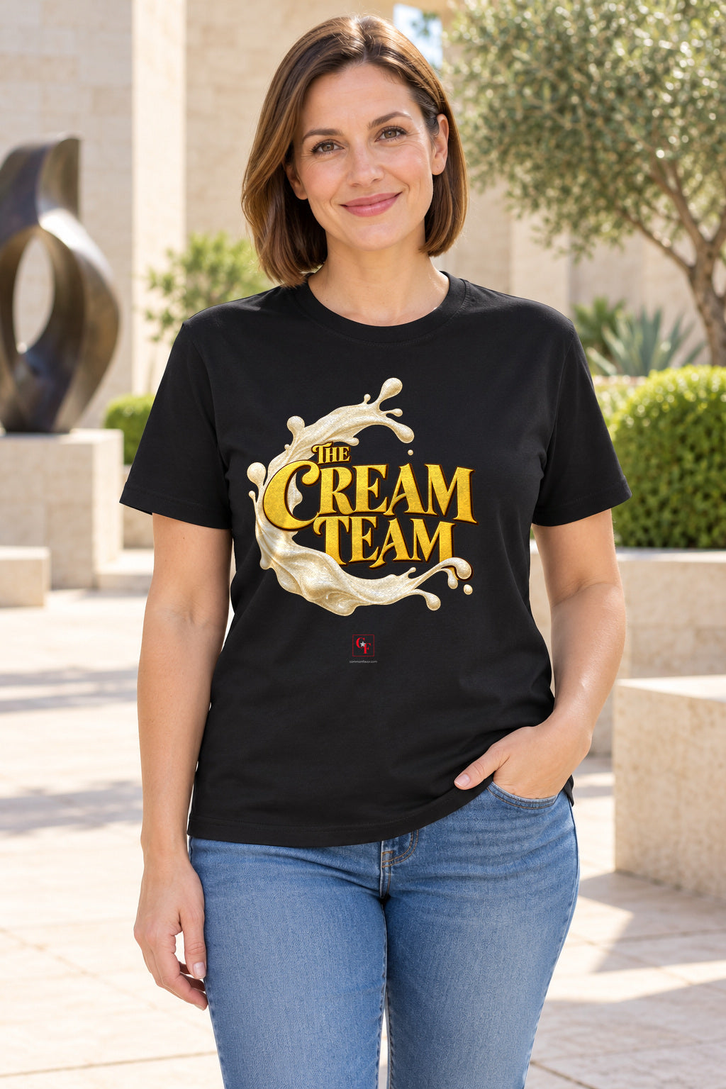 Cream Team Splash Tee in Black, lifestyle model mockup