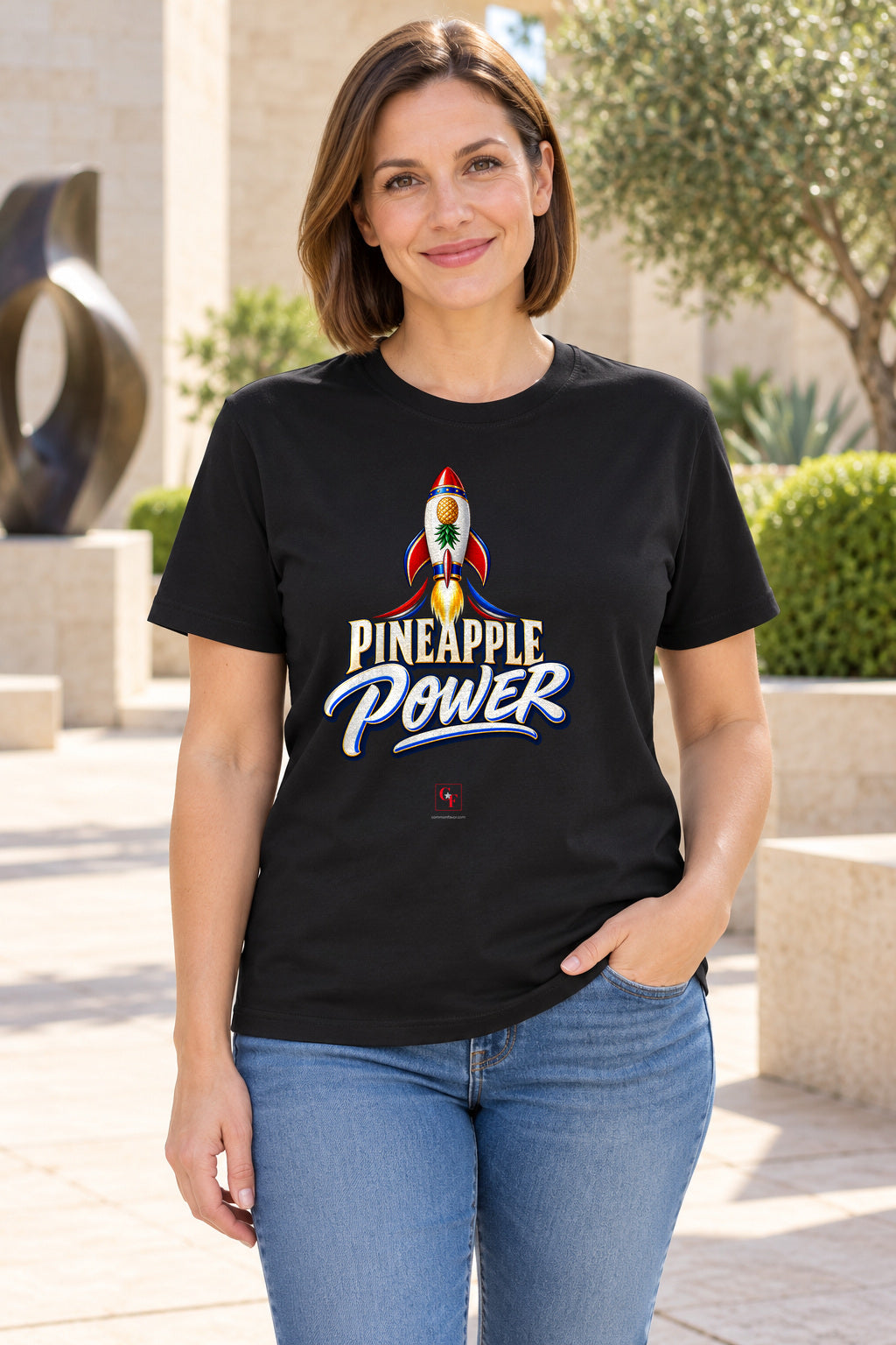 Pineapple Power Tee in Black, lifestyle model mockup