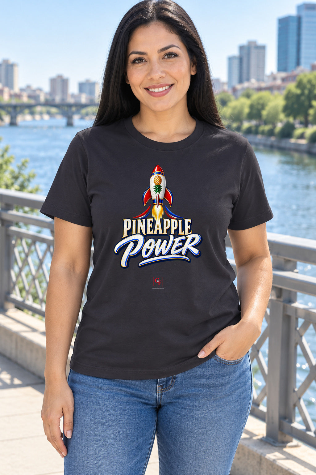 Pineapple Power Tee in Dark Grey, lifestyle model mockup