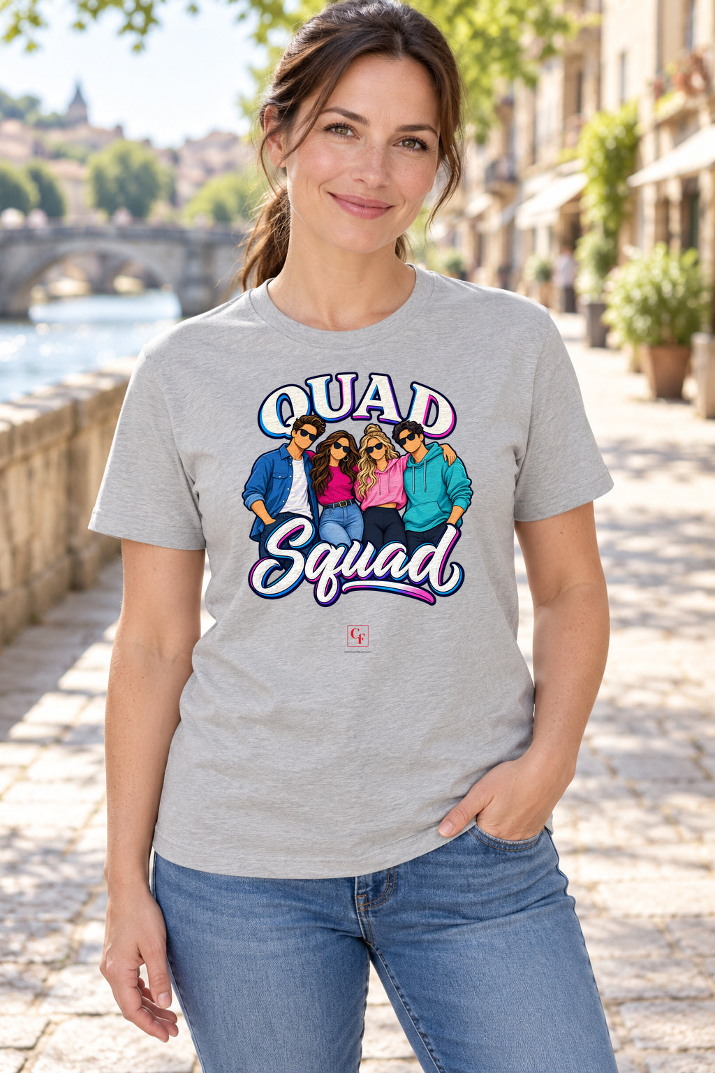 Quad Squad Tee in Athletic Heather, lifestyle model mockup