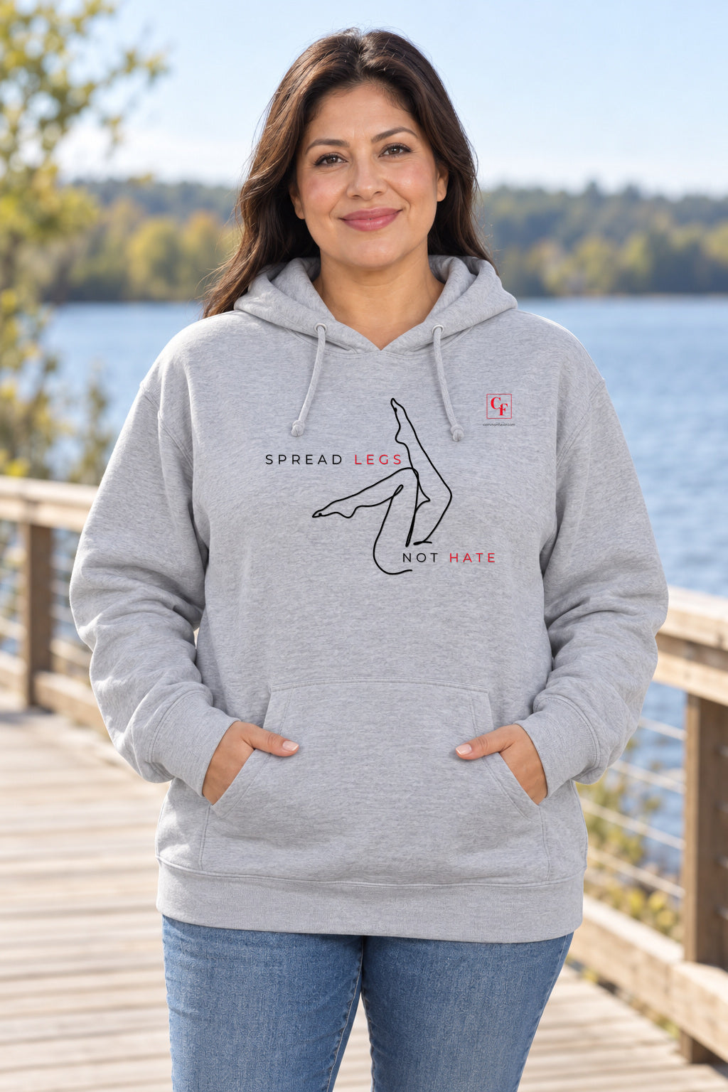 Spread Legs Hoodie in Sport Grey on a model outdoors — Common Flavor