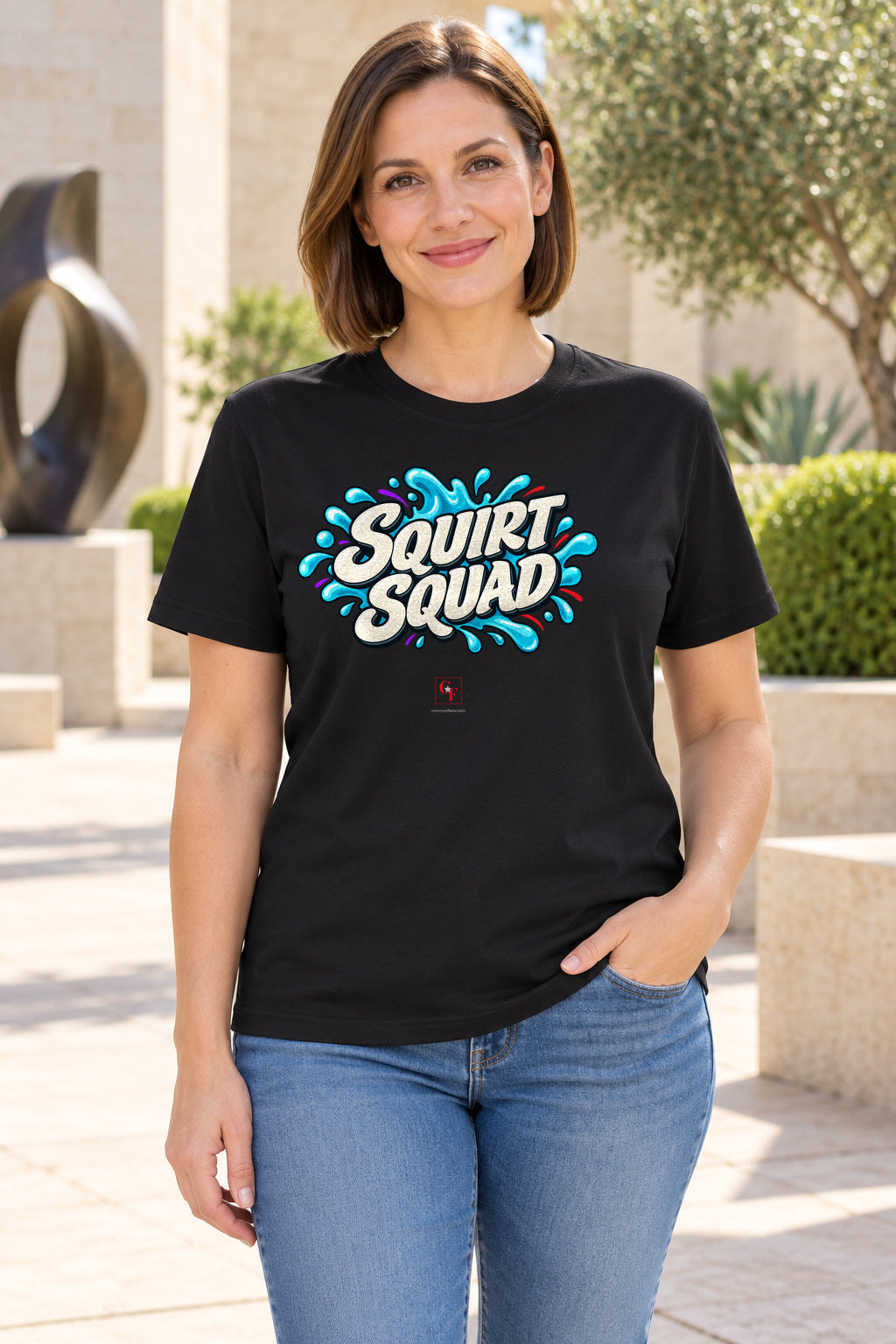 Squirt Squad Tee in Black, lifestyle model mockup