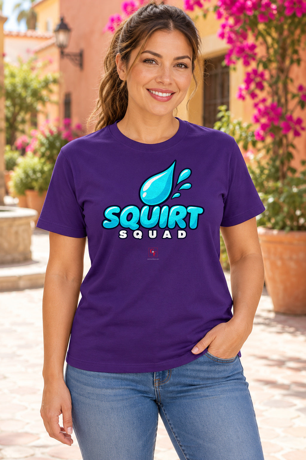 Squirt Squad Variation Tee in Team Purple, lifestyle model mockup