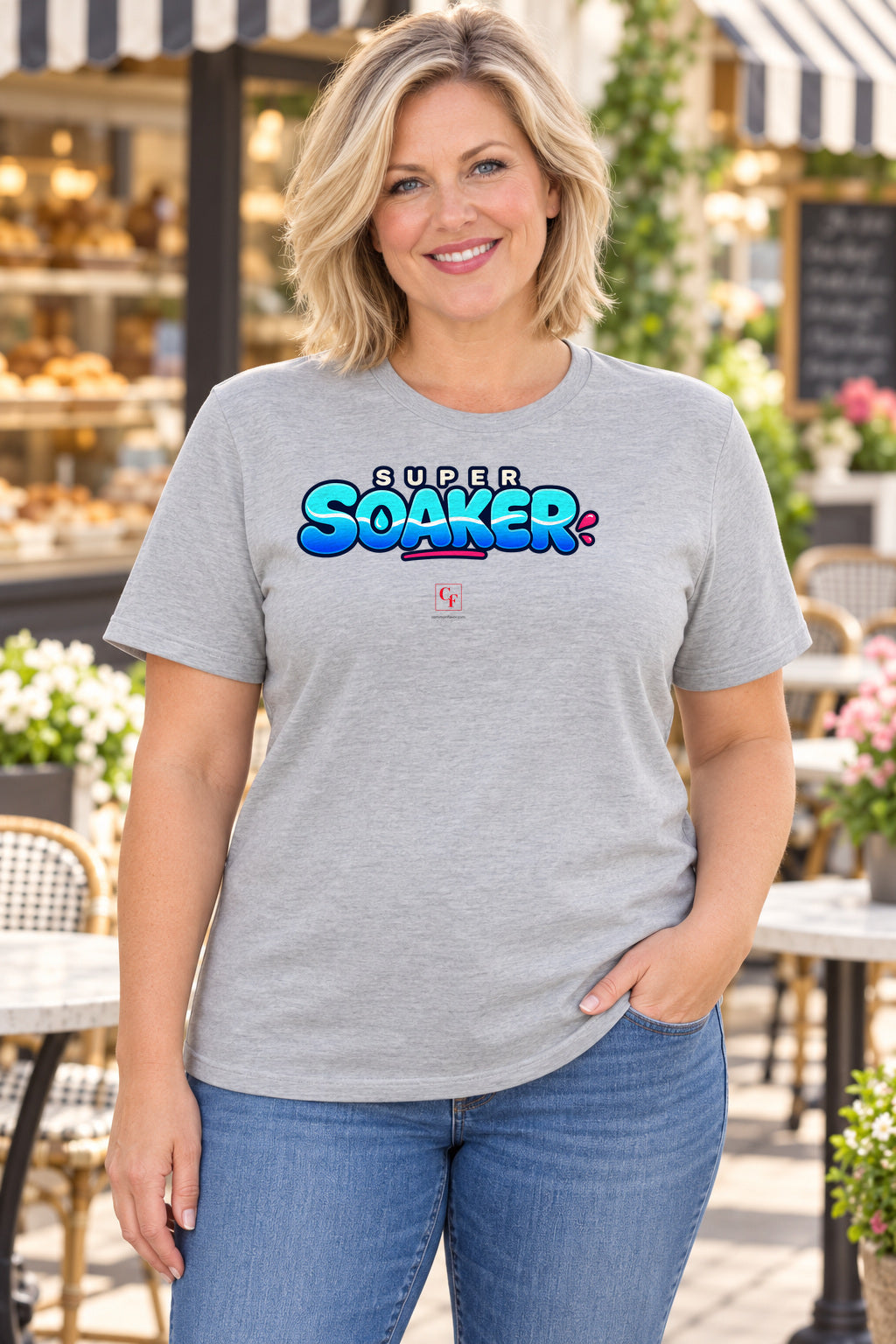 Super Soaker Variation Tee in Athletic Heather, lifestyle model mockup