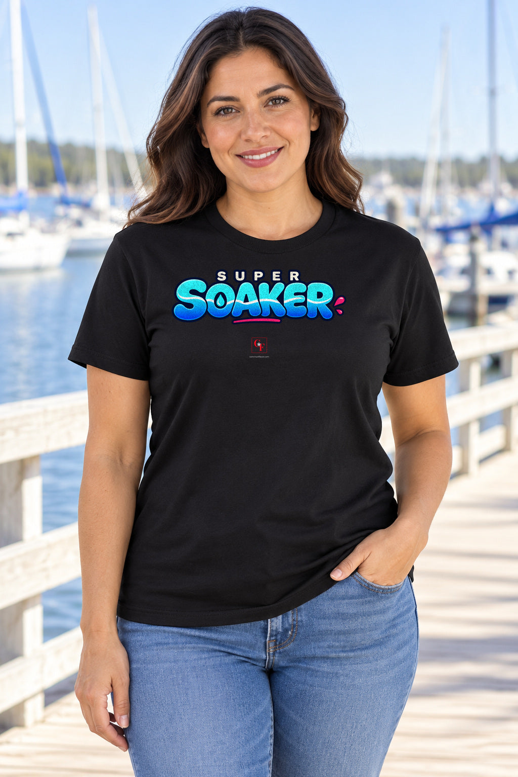 Super Soaker Variation Tee in Black, lifestyle model mockup