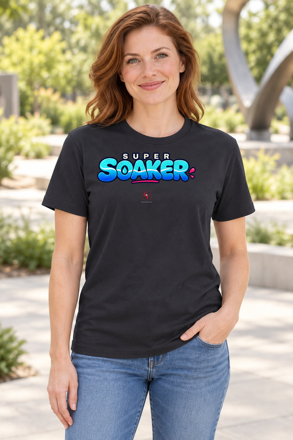 Super Soaker Variation Tee in Dark Grey, lifestyle model mockup