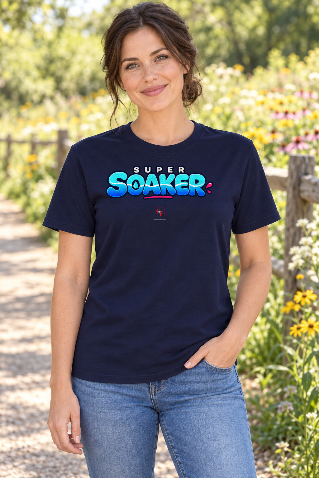 Super Soaker Variation Tee in Navy, lifestyle model mockup