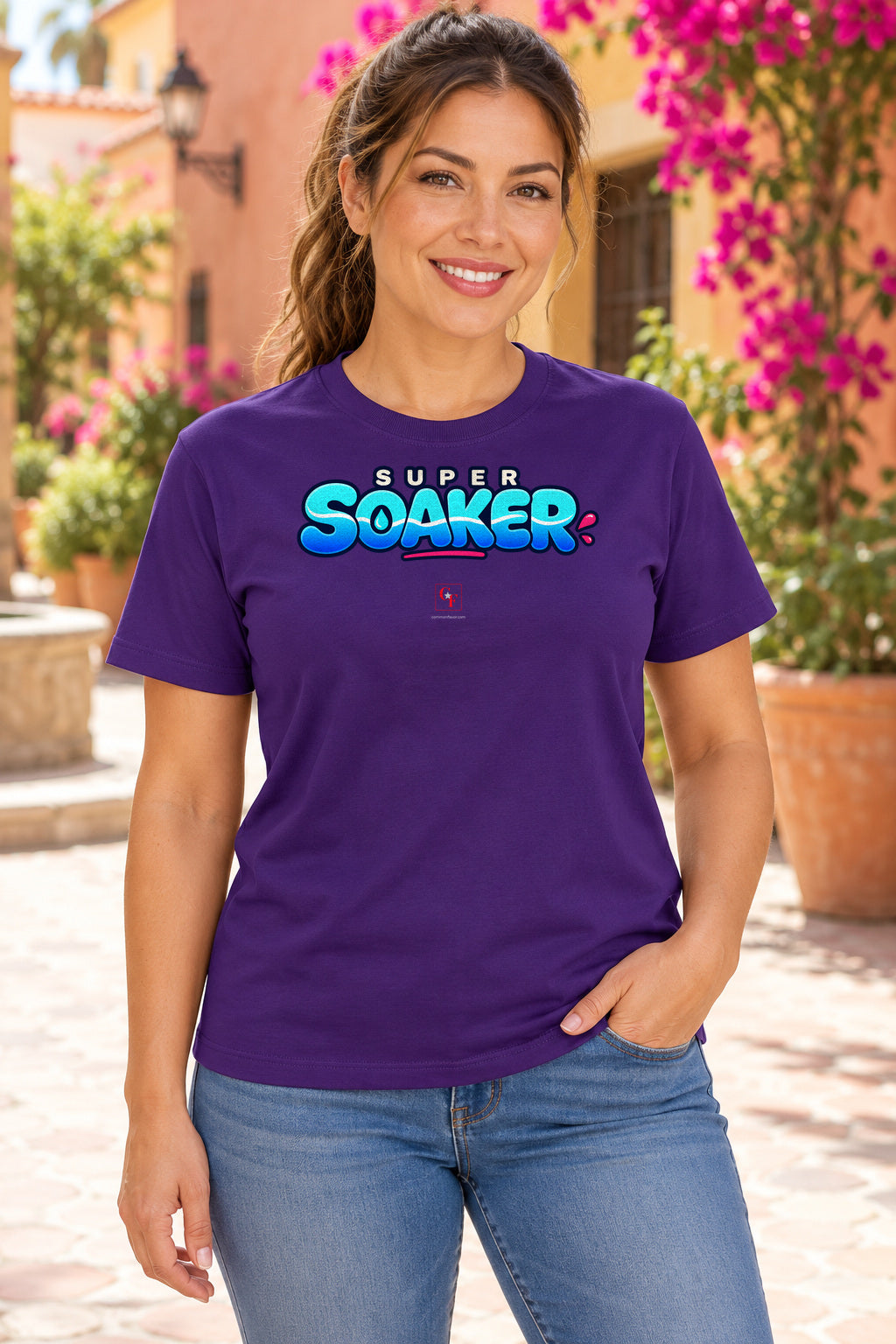 Super Soaker Variation Tee in Team Purple, lifestyle model mockup