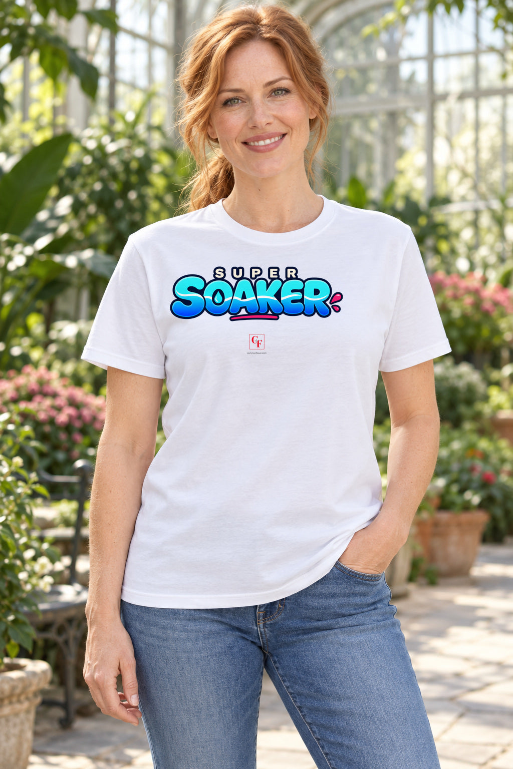 Super Soaker Variation Tee in White, lifestyle model mockup